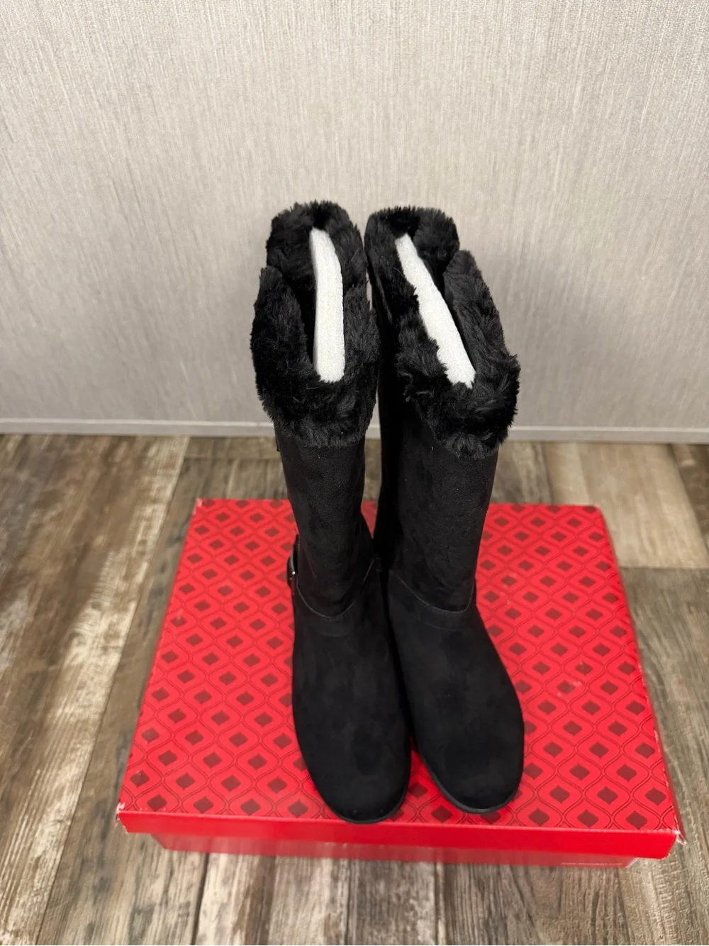 Hot Cakes Kids Black Faux Fur Buckle Zip Rain & Snow Boots Size 3.5